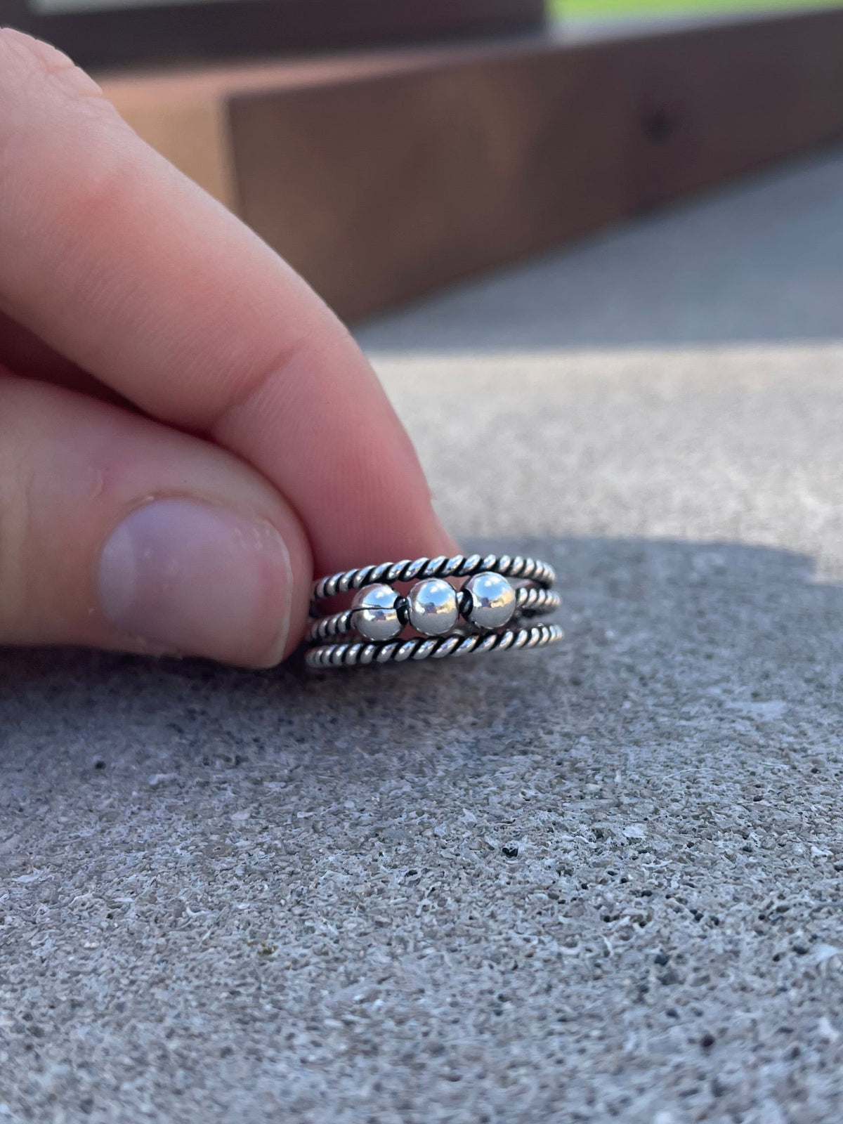 Rope Triple Bead Sterling Silver Ring