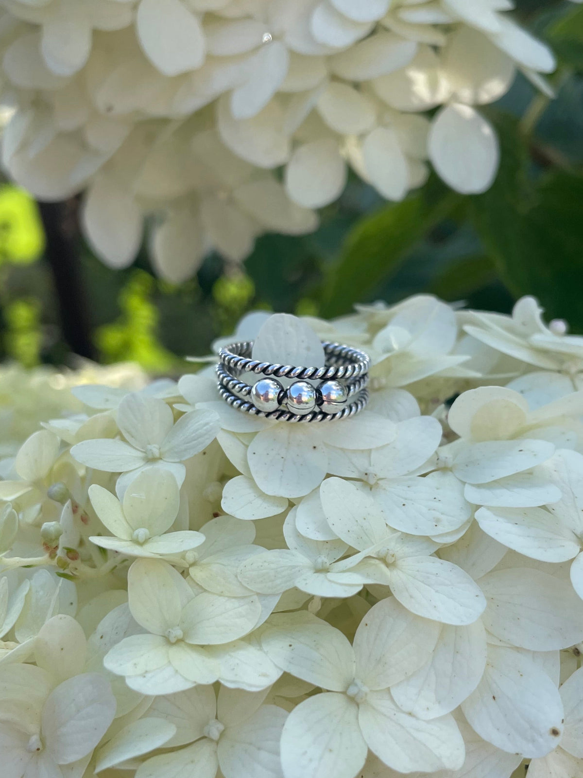Rope Triple Bead Sterling Silver Ring